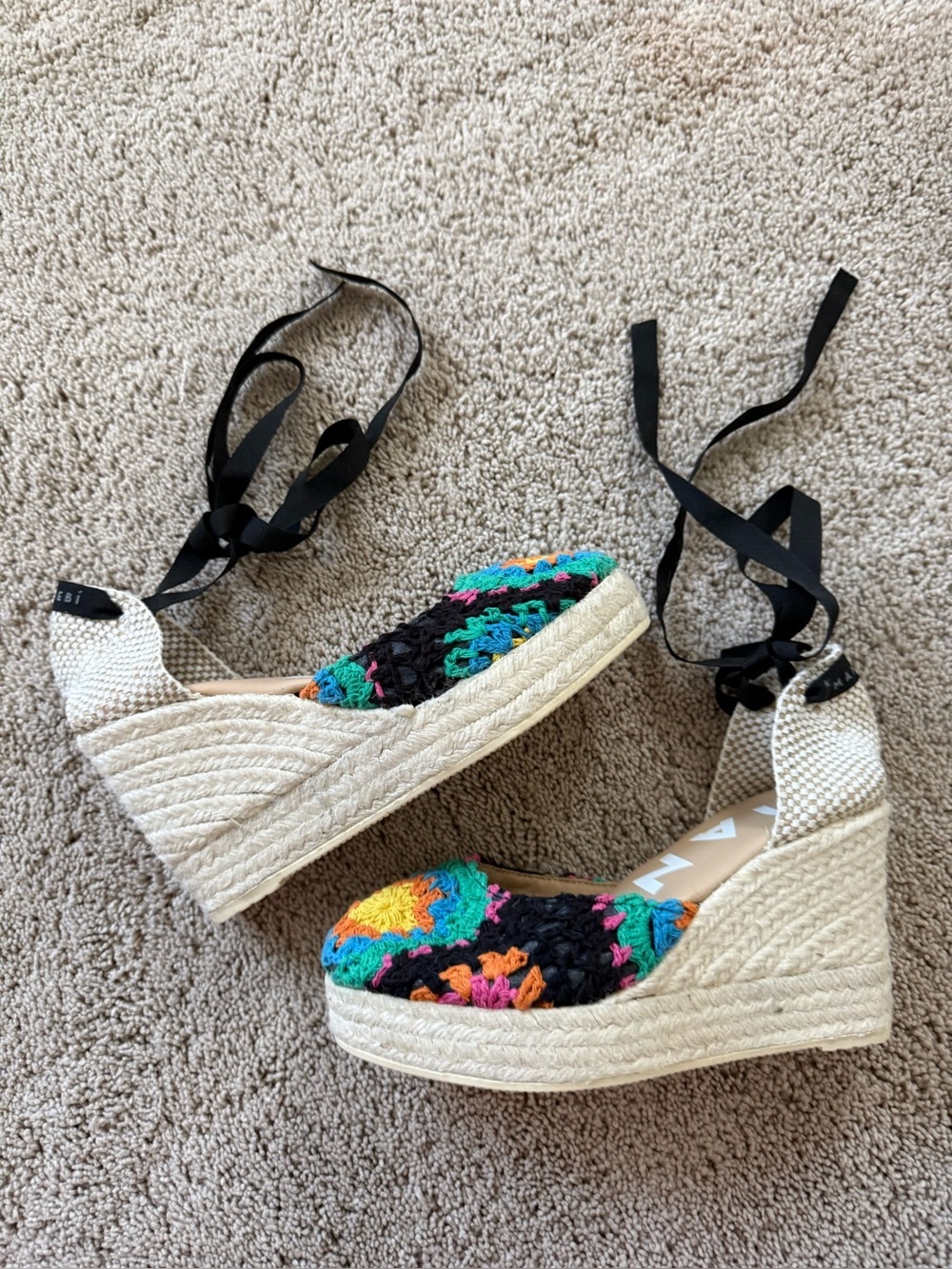 Manebi Yuketan Platform Espadrille Wedge Crochet Tie-Ankle Sandal 38